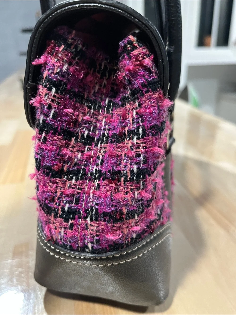 Liz Claiborne Black Leather & Pink Tweed Shoulder Bag